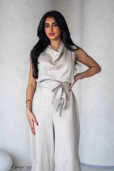 Linen jumpsuit in beige 1069 Light Beige