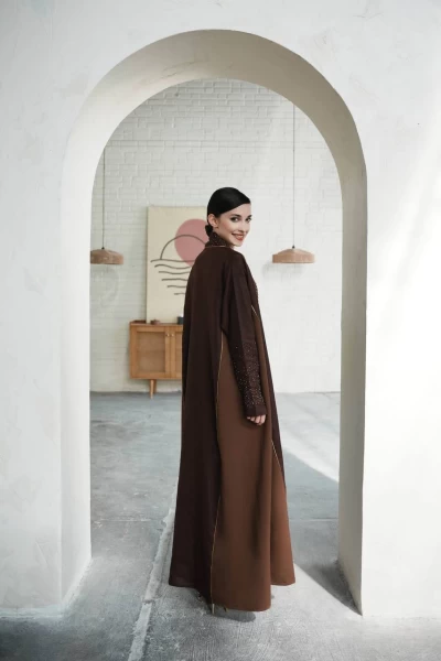 Linen Abaya in Brown C:IB287 Brown